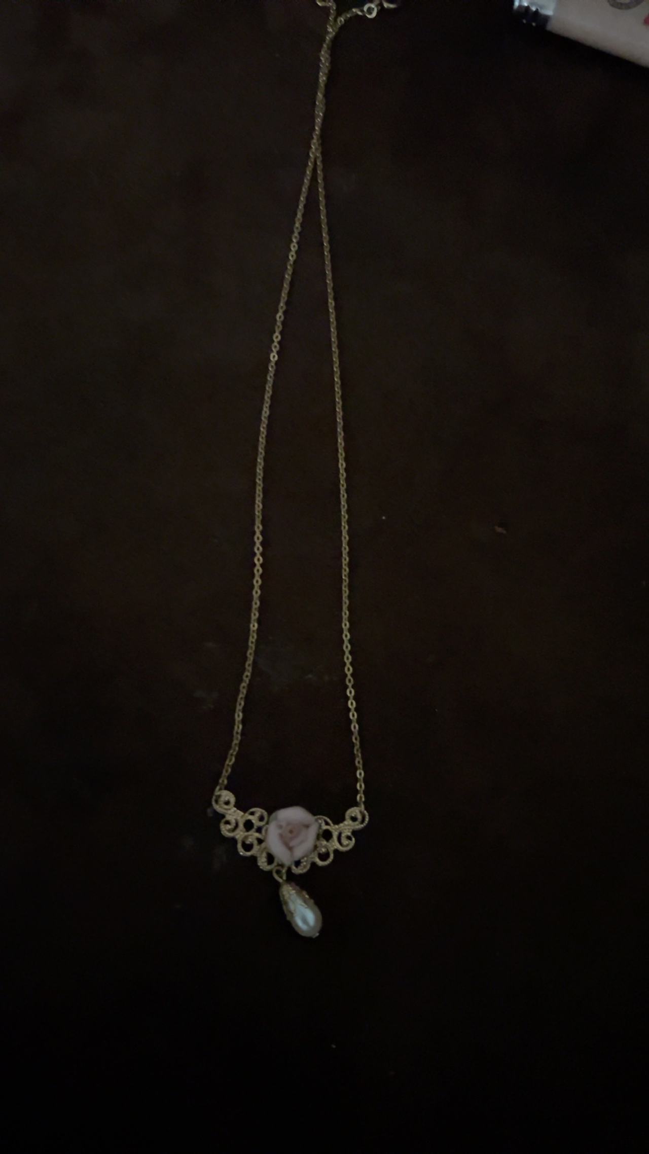 Franklin Mint Sterling Silver Rose and Pearl Pendant Necklace