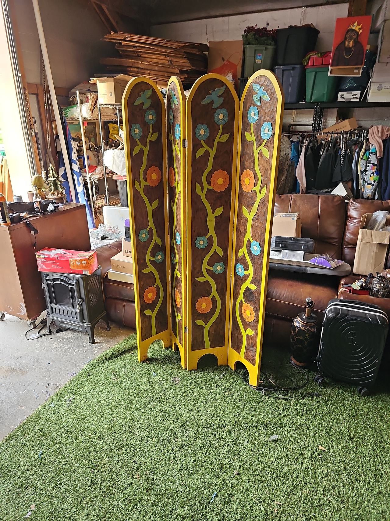 Vintage Style Floral 4-Panel Room Divider