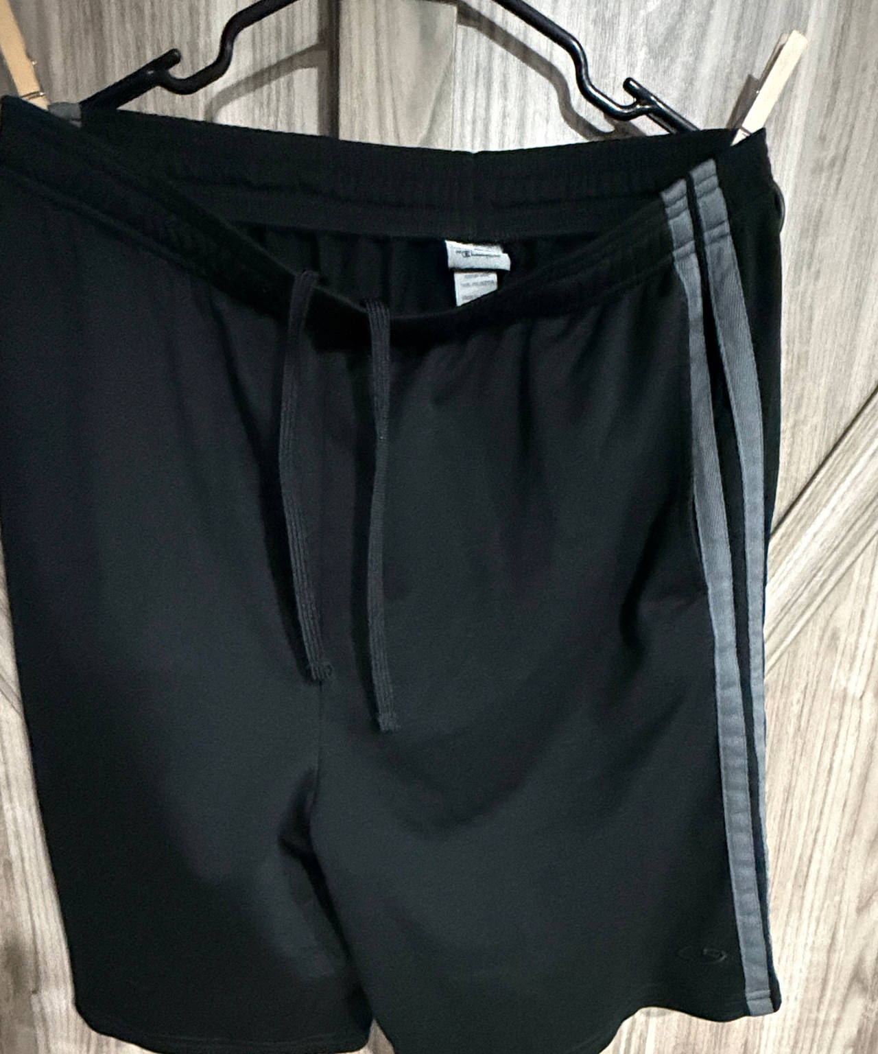 Large Black Champion Men's Athletic Shorts with Side Stripes