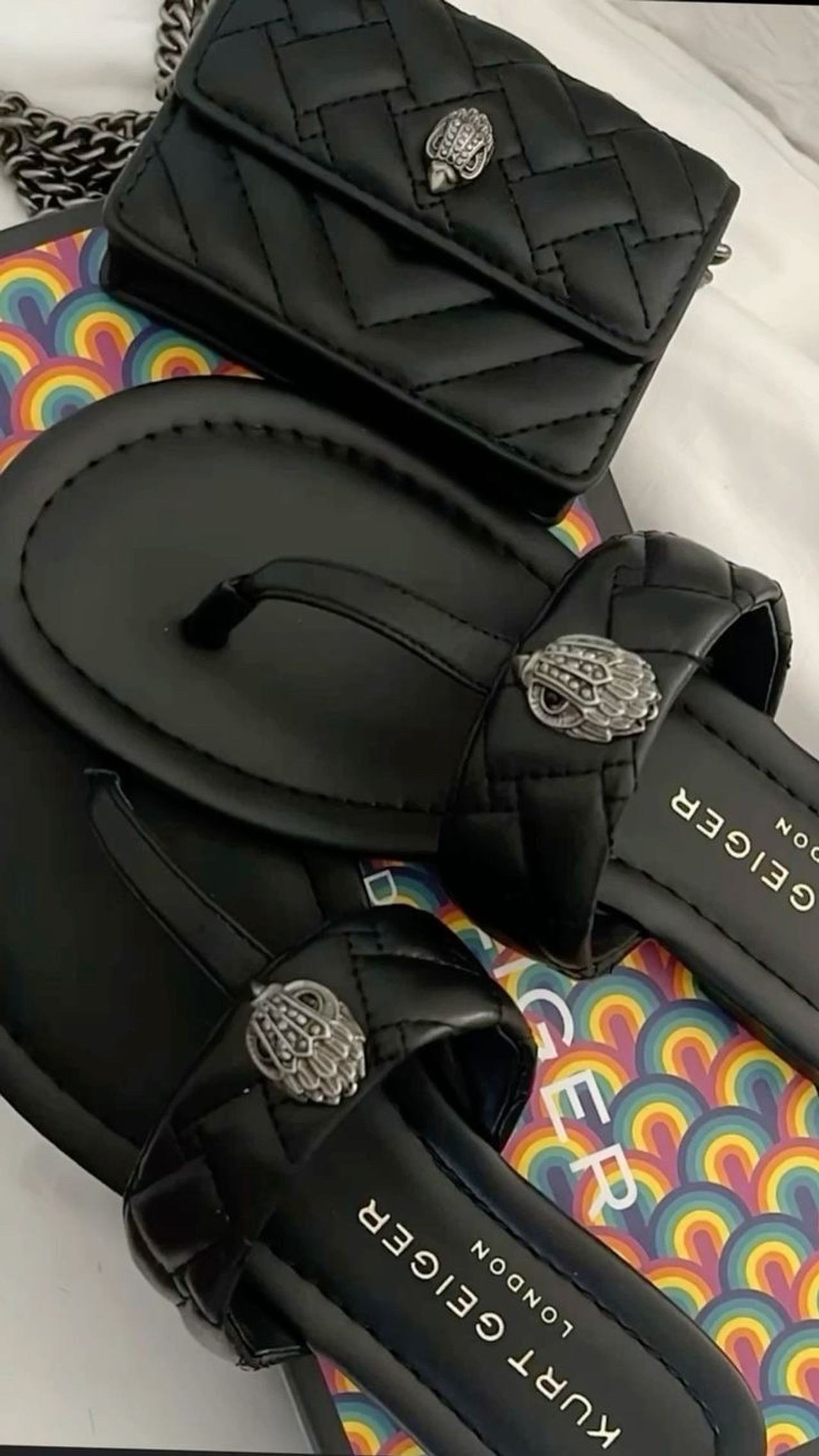 Kurt Geiger London Sandals and Quilted Crossbody Bag Set