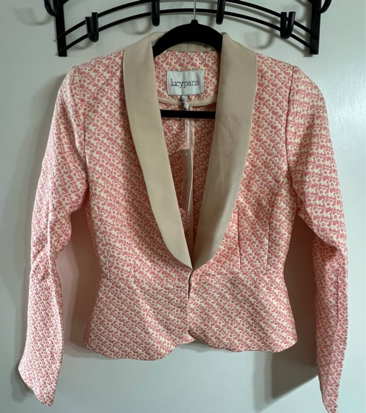 Lucy Paris Pink and Cream Textured Geometric Blazer