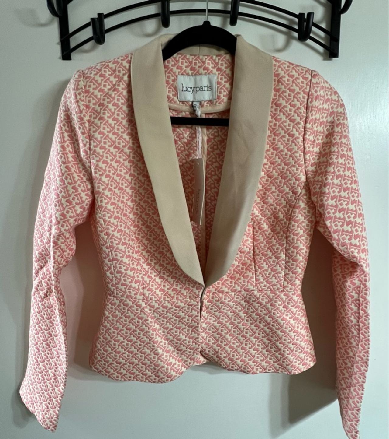 Lucy Paris Pink and Cream Textured Geometric Blazer