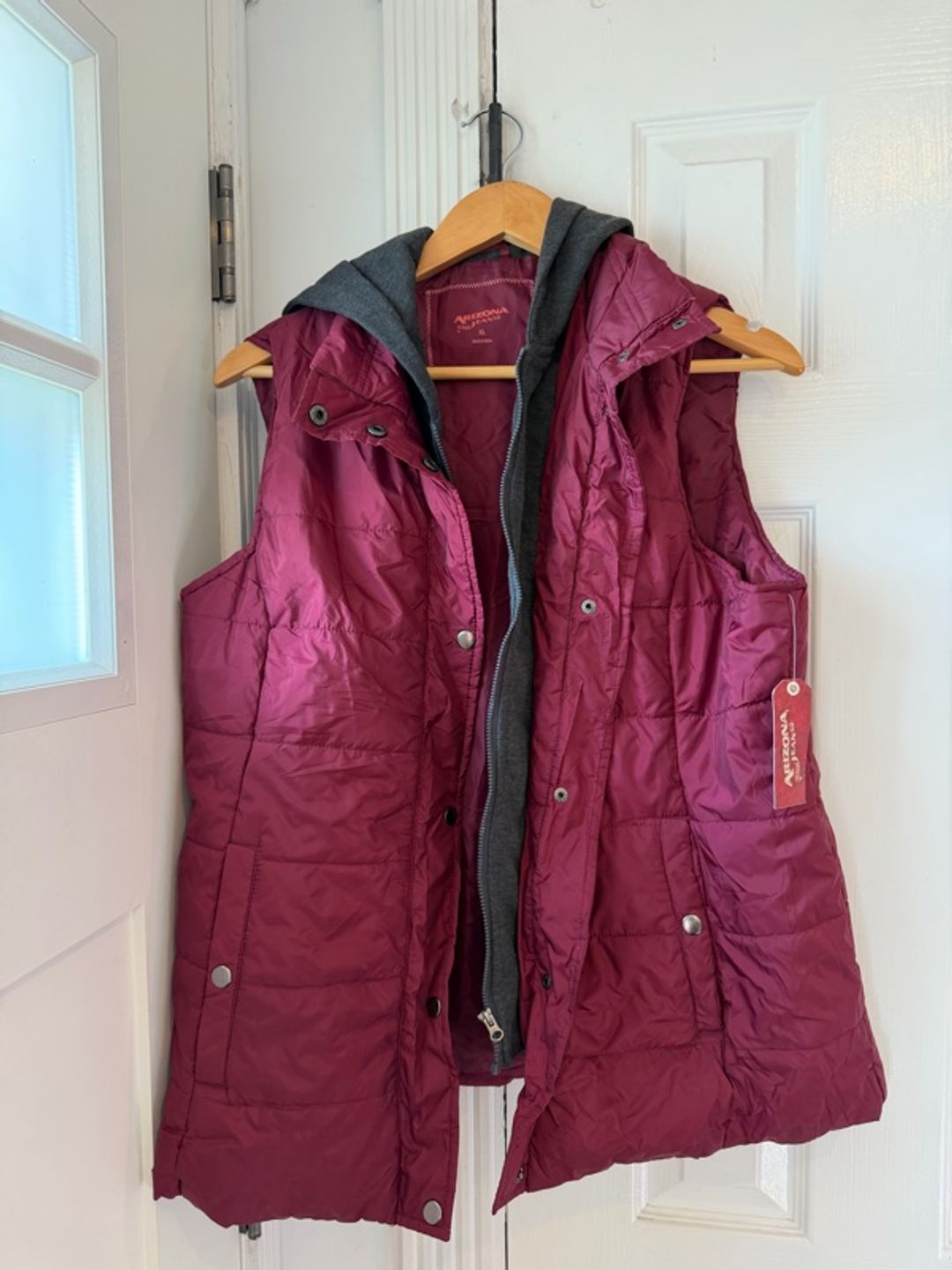 Arizona Jean Company Burgundy Hooded Puffer Vest X-Large