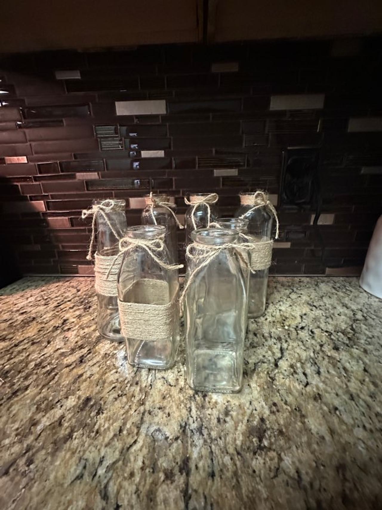 Decorative Glass Milk Bottles with Twine Wrap Propagation Plants