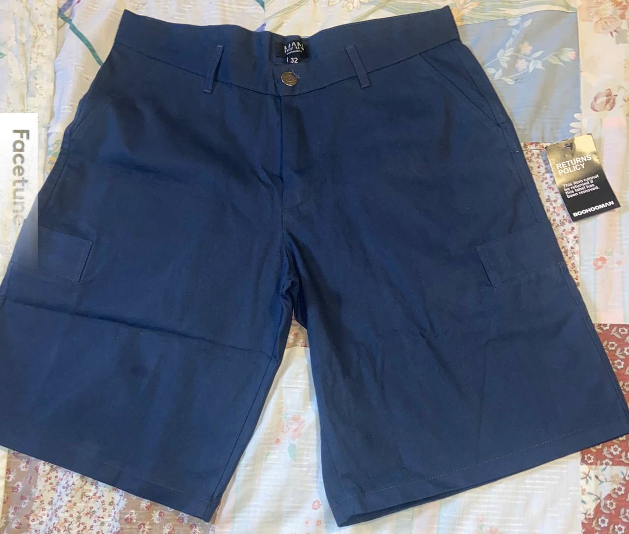 boohooMAN Navy Cargo Shorts