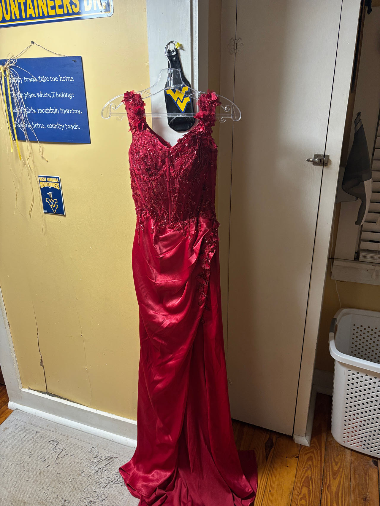 Red Lace and Satin prom dress