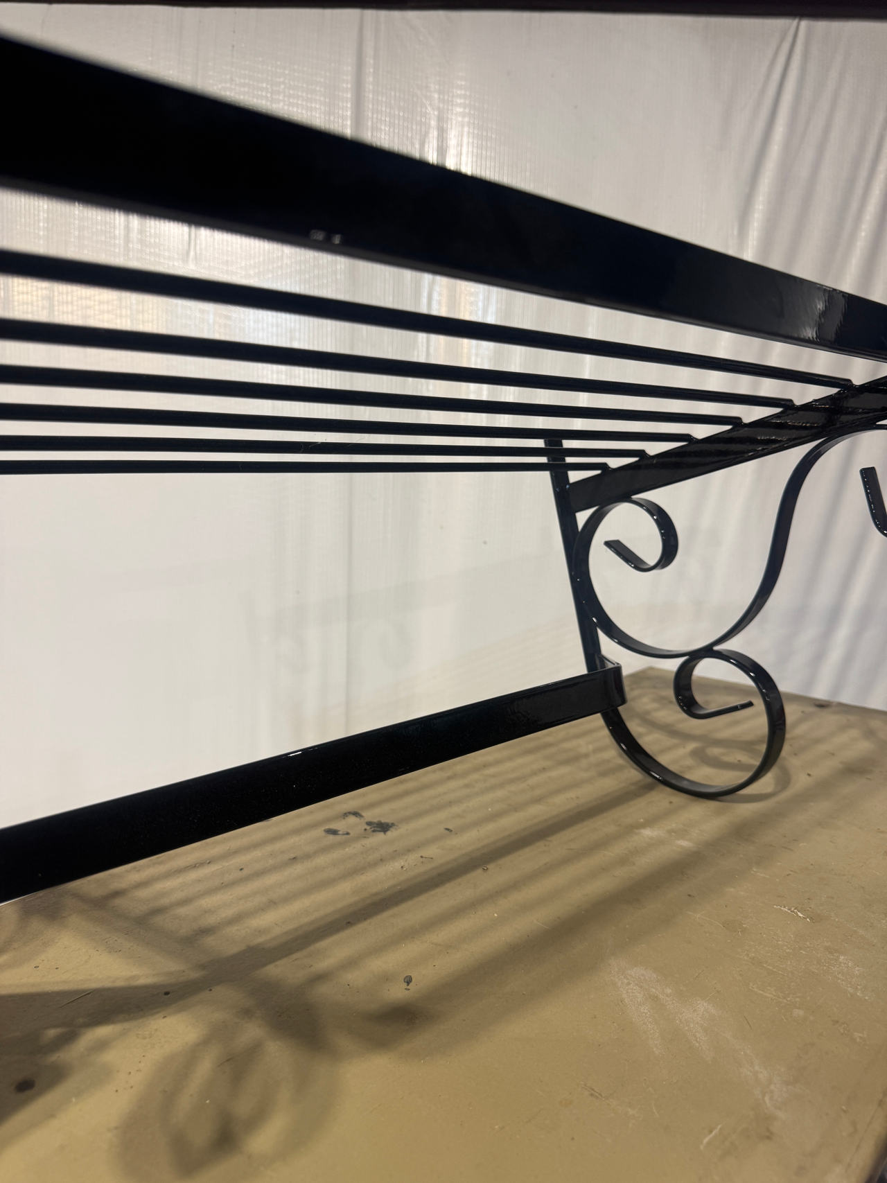 (NEW) Wrought Iron Wall Mounted Shelf with Scroll Design