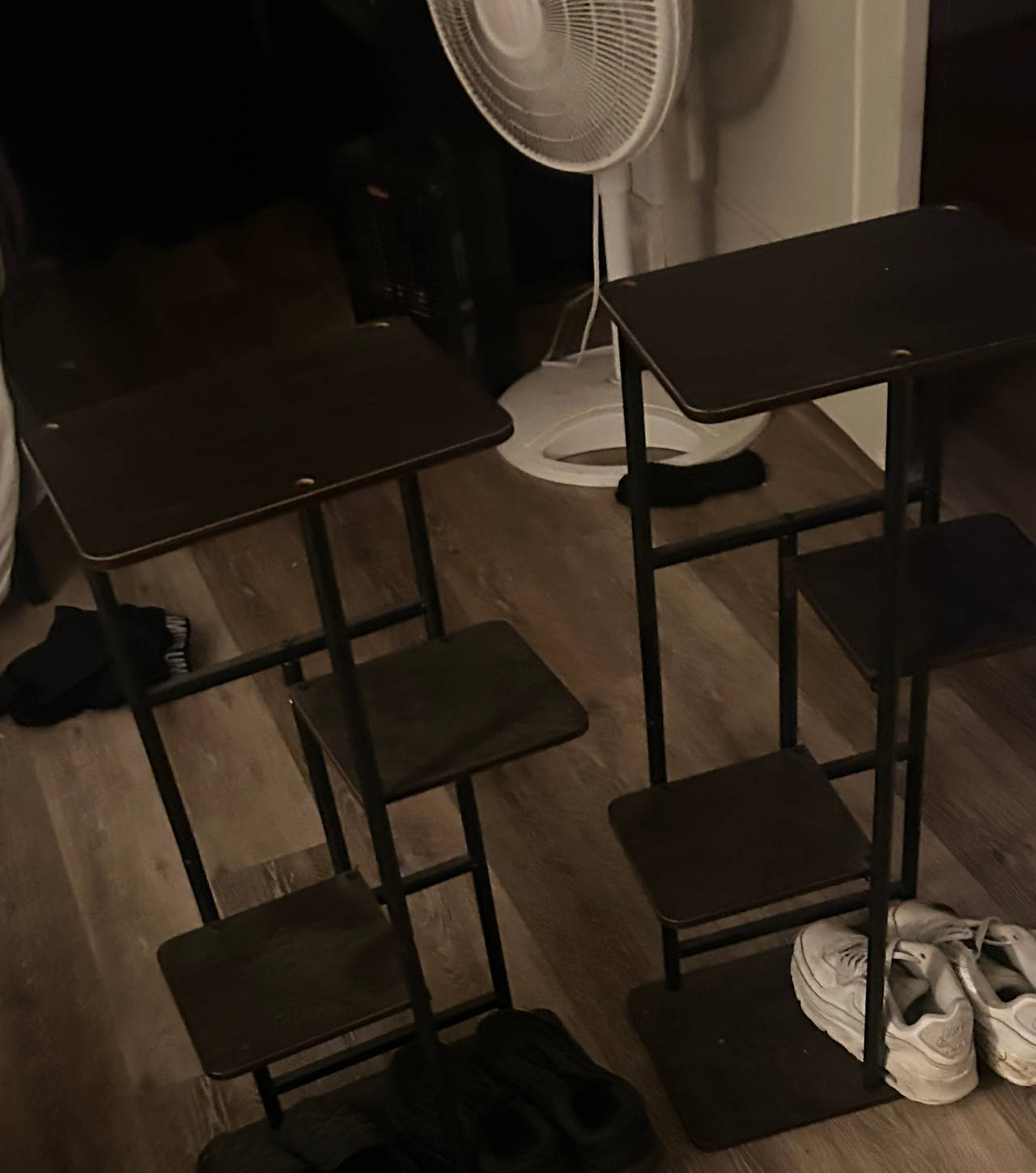 Set of 2 4-Tier Metal and Wood Plant Stands