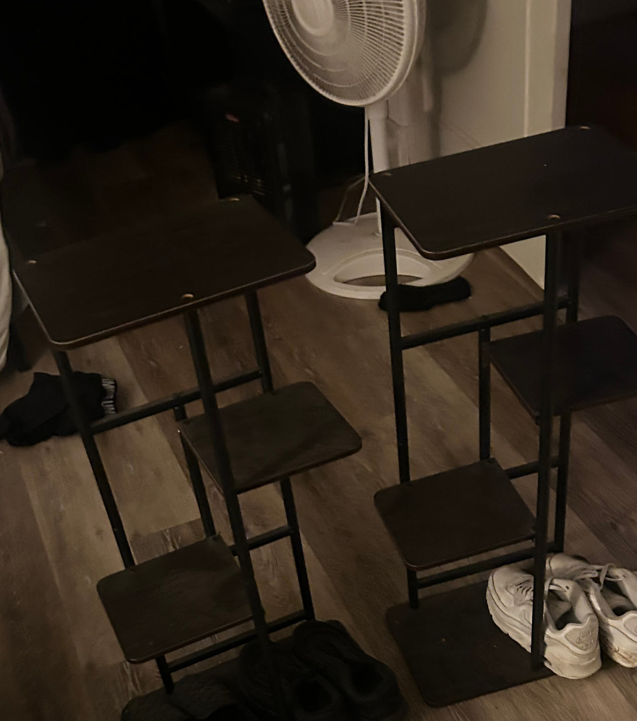 Set of 2 4-Tier Metal and Wood Plant Stands