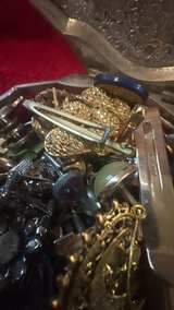 Vintage Silver Tone Jewelry Box with Mixed Costume Jewelry Lot - Image 5
