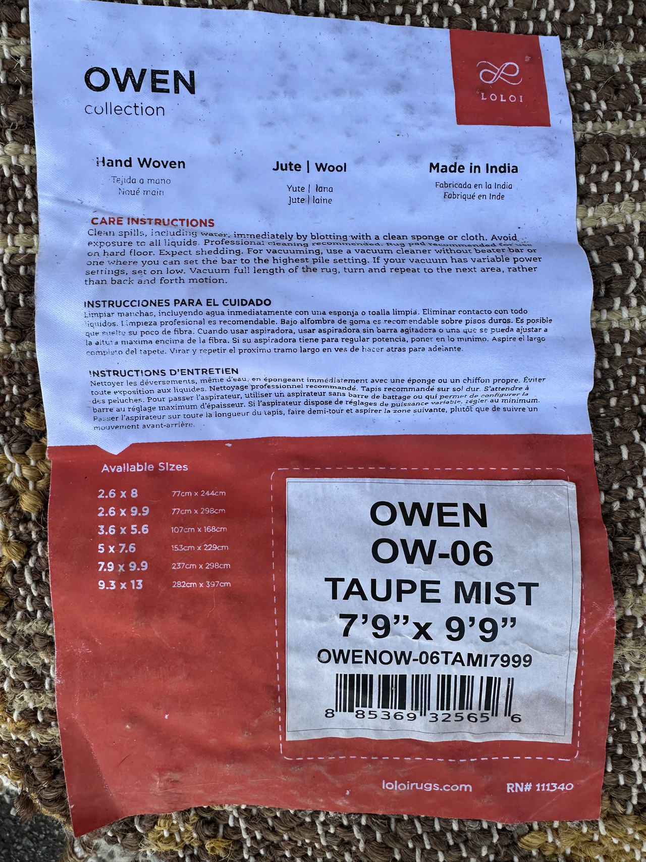 Loloi Owen OW-06 Taupe Mist Area Rug 8x10