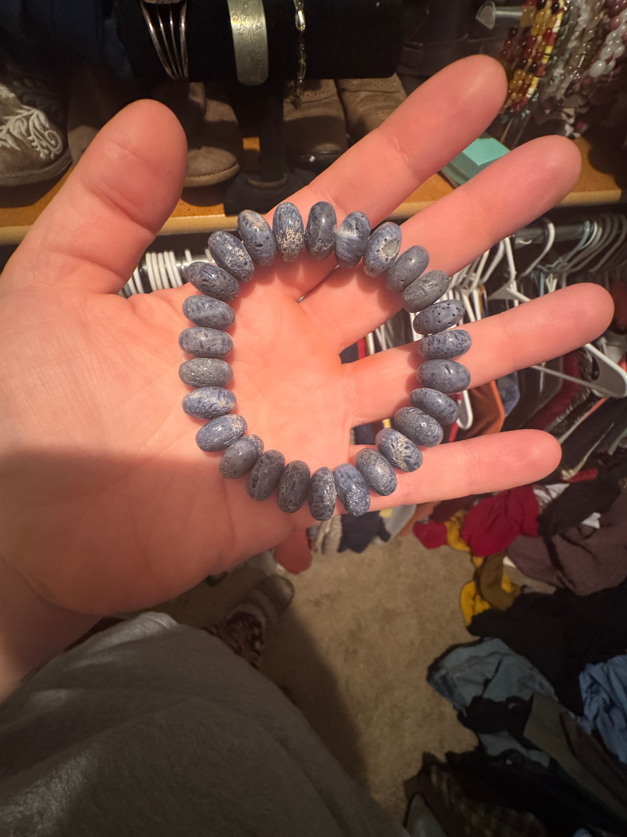Old stock fossilized blue coral bracelet 