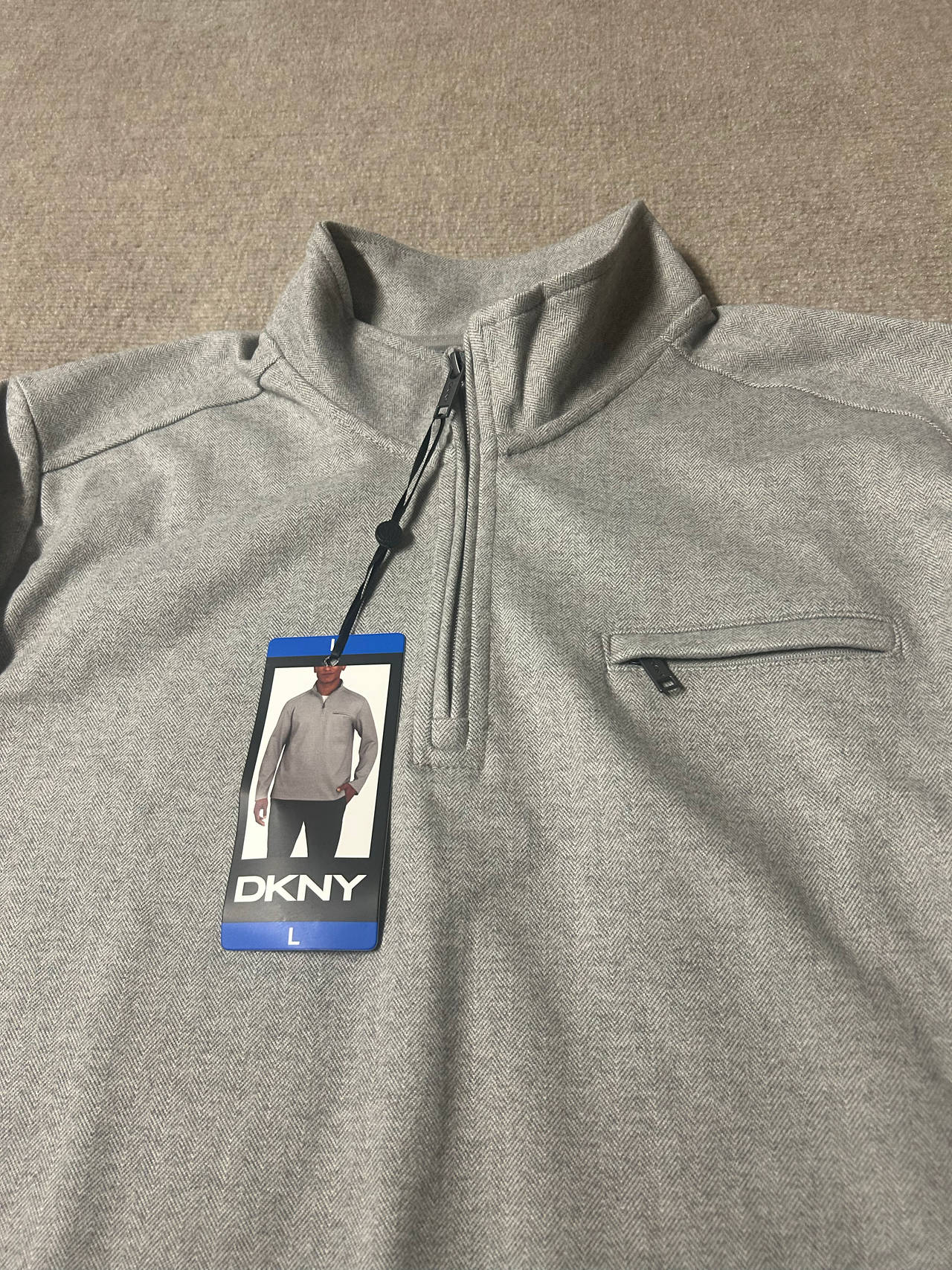 DKNY Men's Herringbone Quarter-Zip Pullover