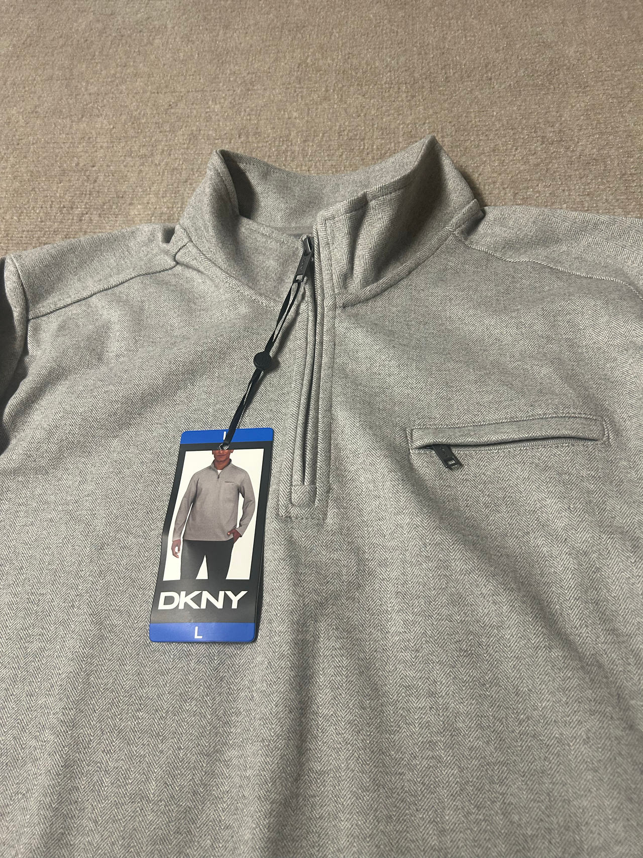 DKNY Men's Herringbone Quarter-Zip Pullover