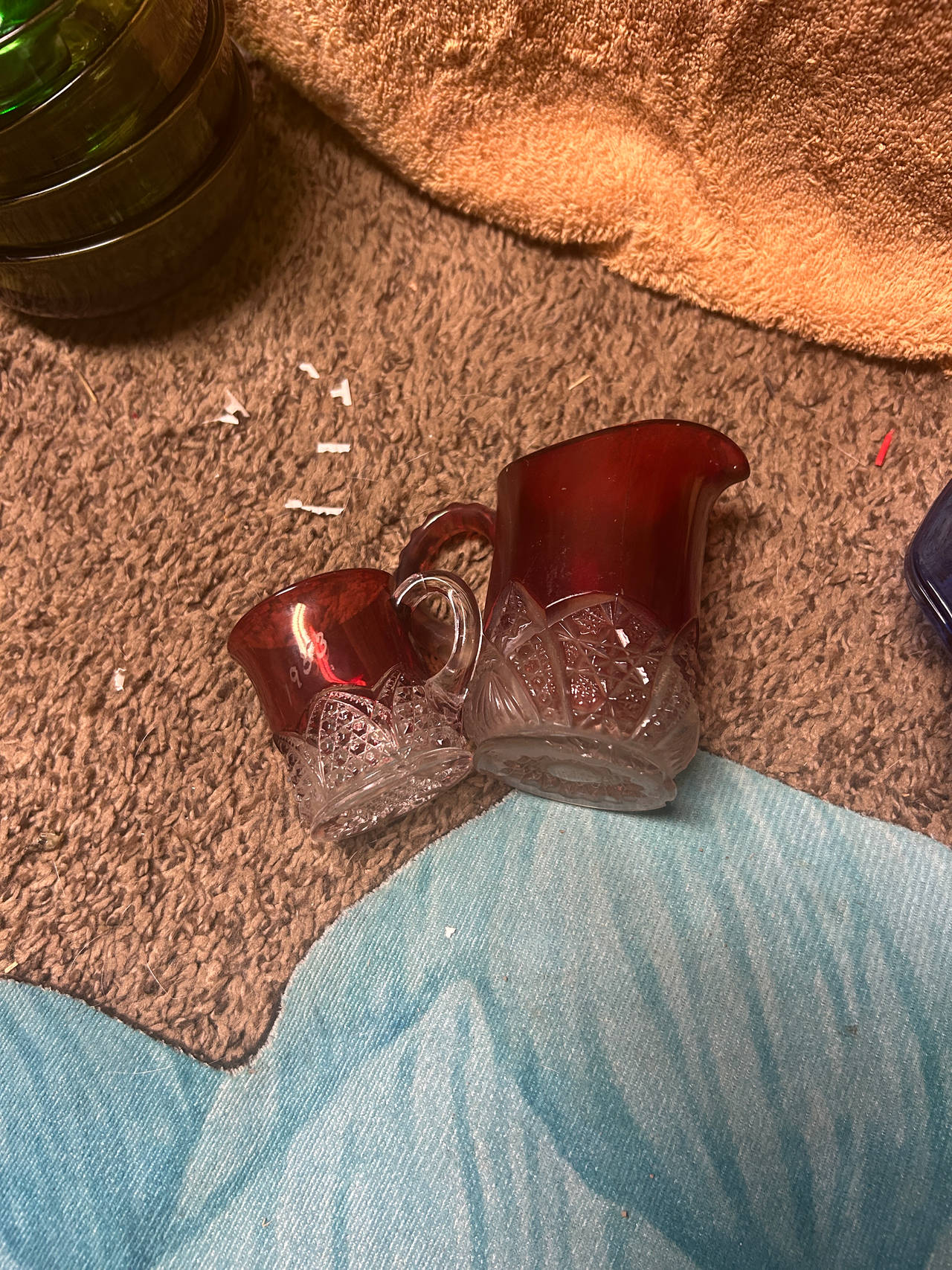 Ruby Flash Glass Creamer and Sugar Set
