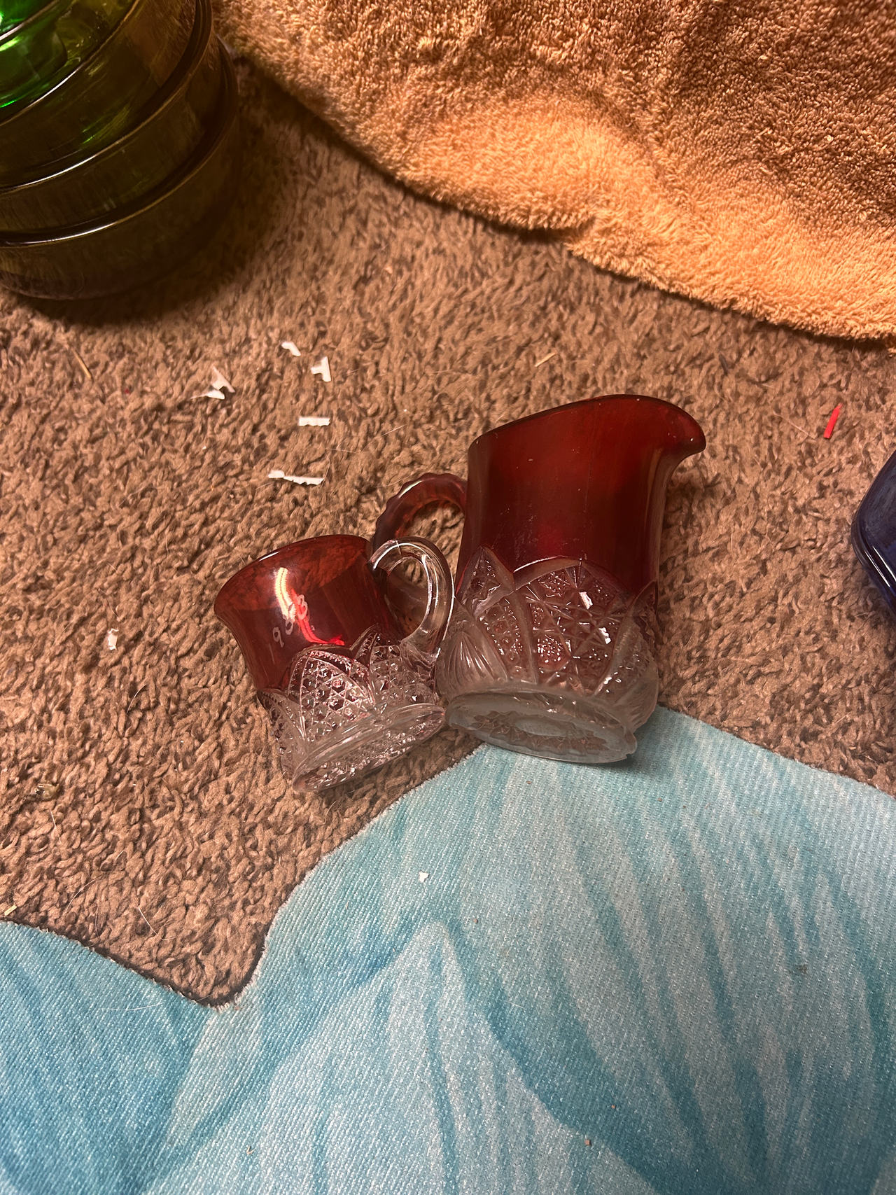 Ruby Flash Glass Creamer and Sugar Set