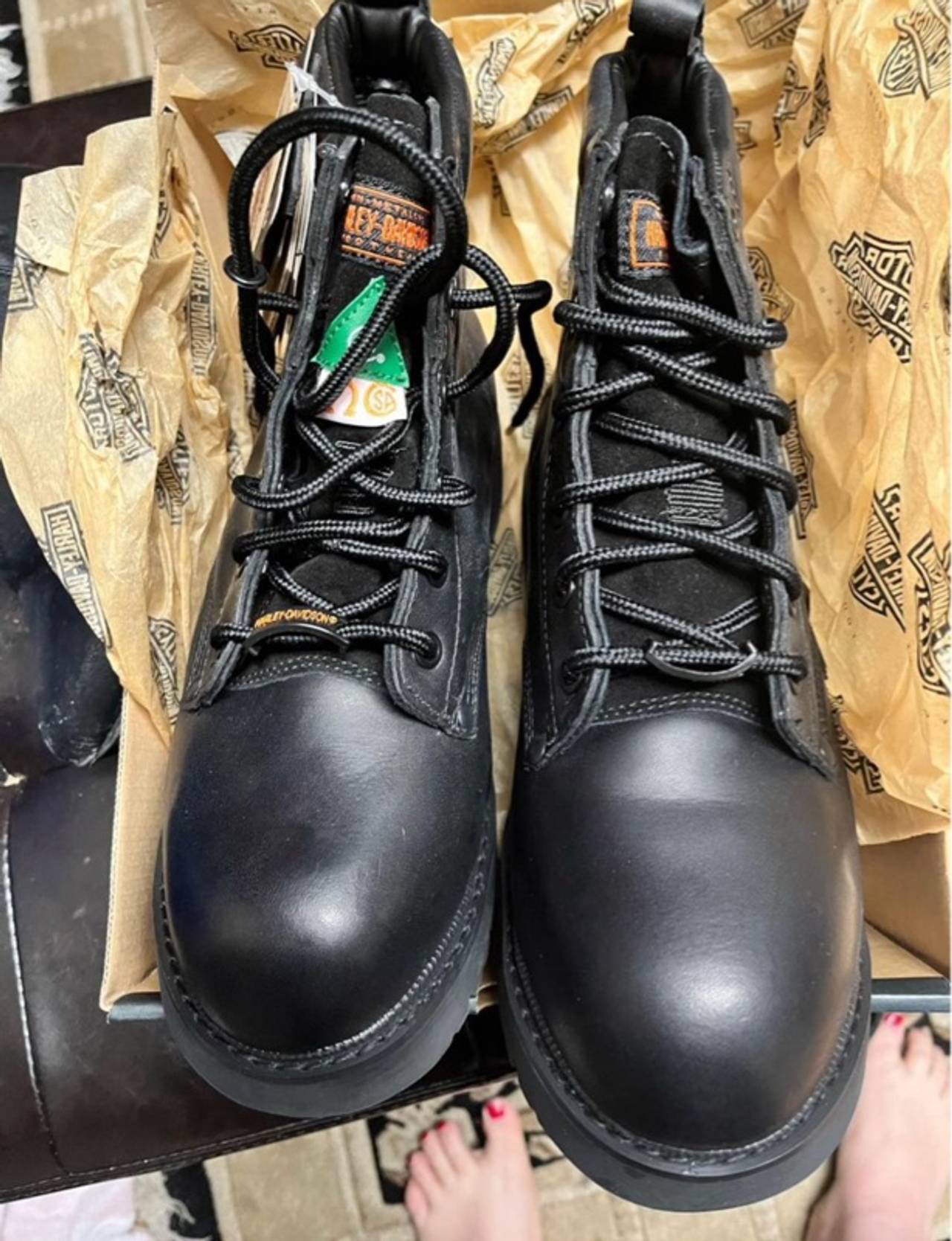 HY-TEST Black Leather Steel Toe Work Boots