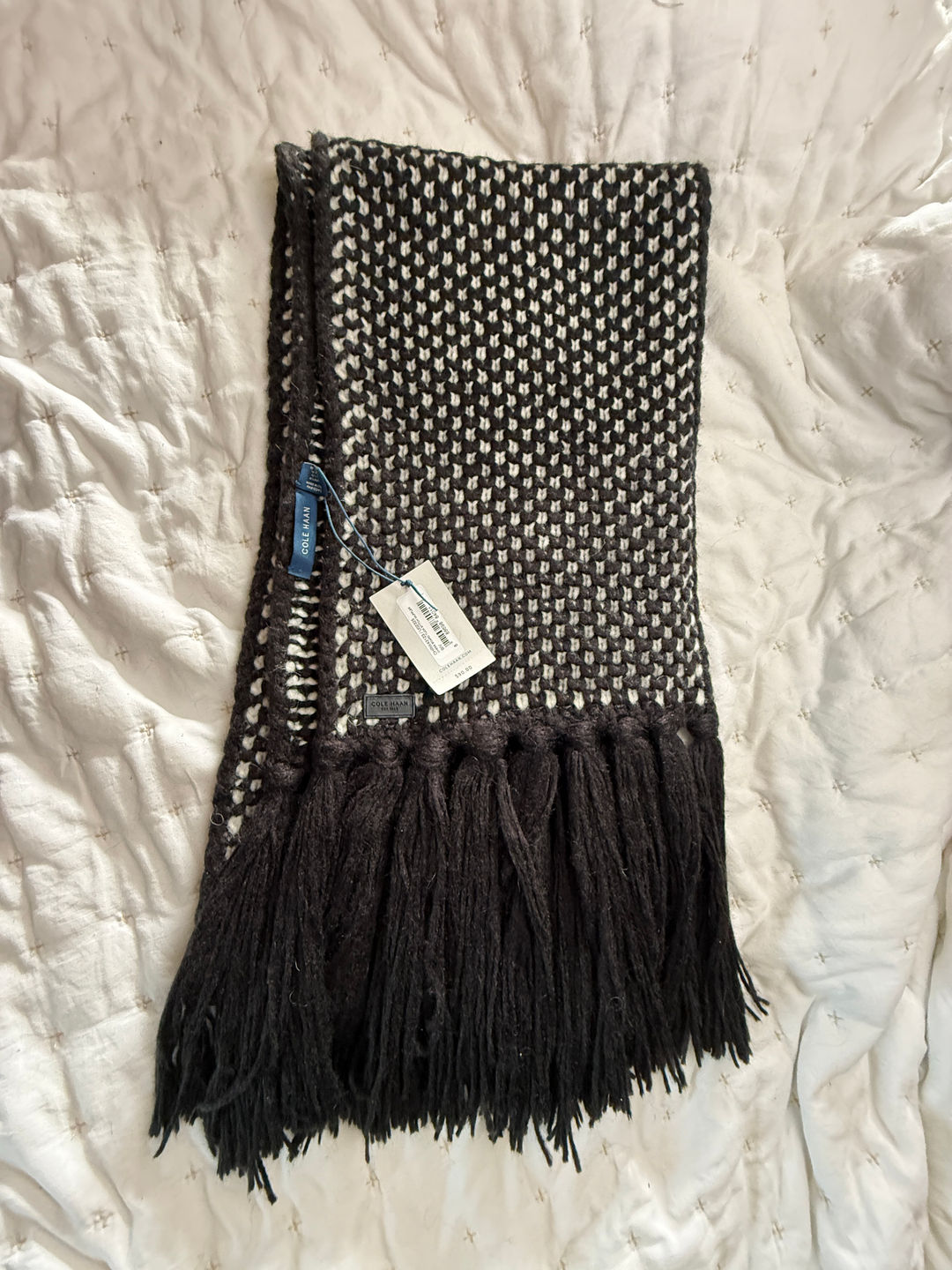 NWT Cole Haan Birdseye Knit Scarf with Fringe