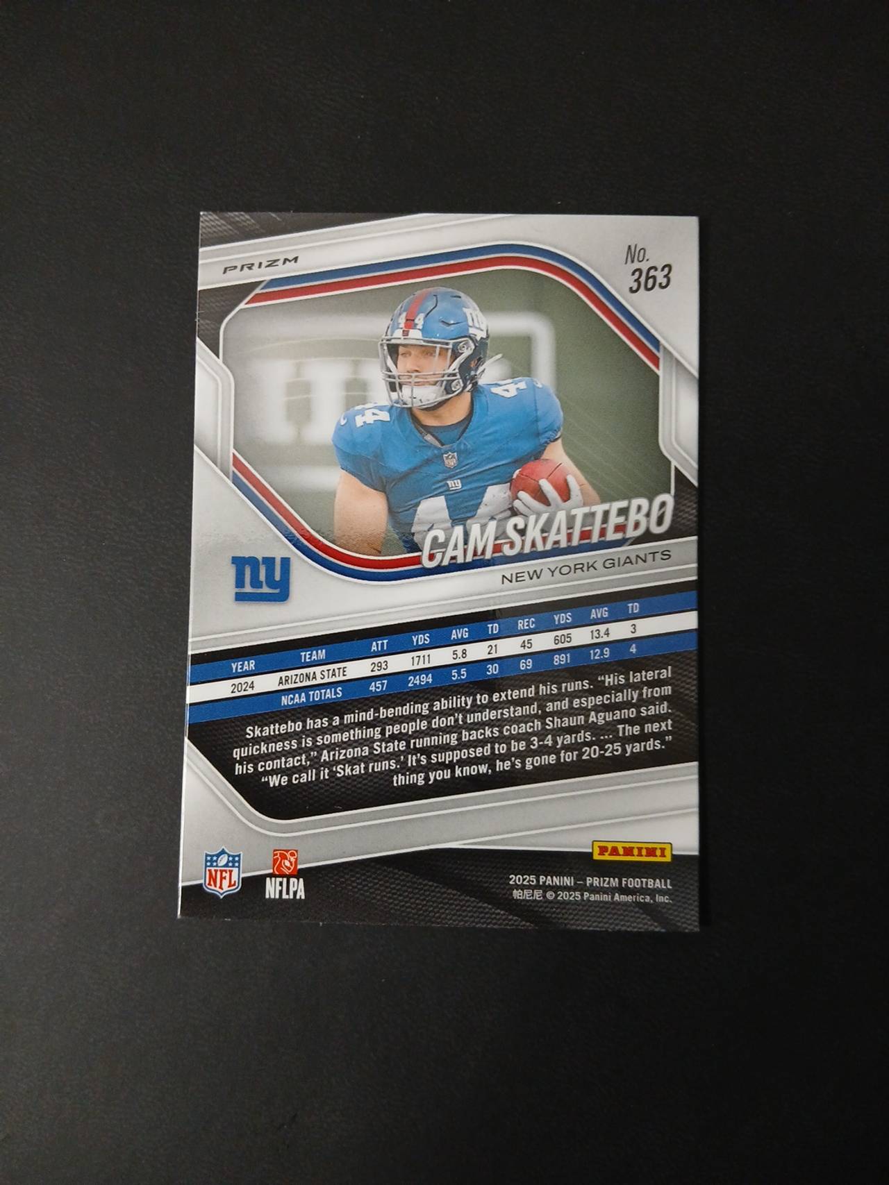 2025 Panini Prizm Cam Skattebo White Disco Prizm RC