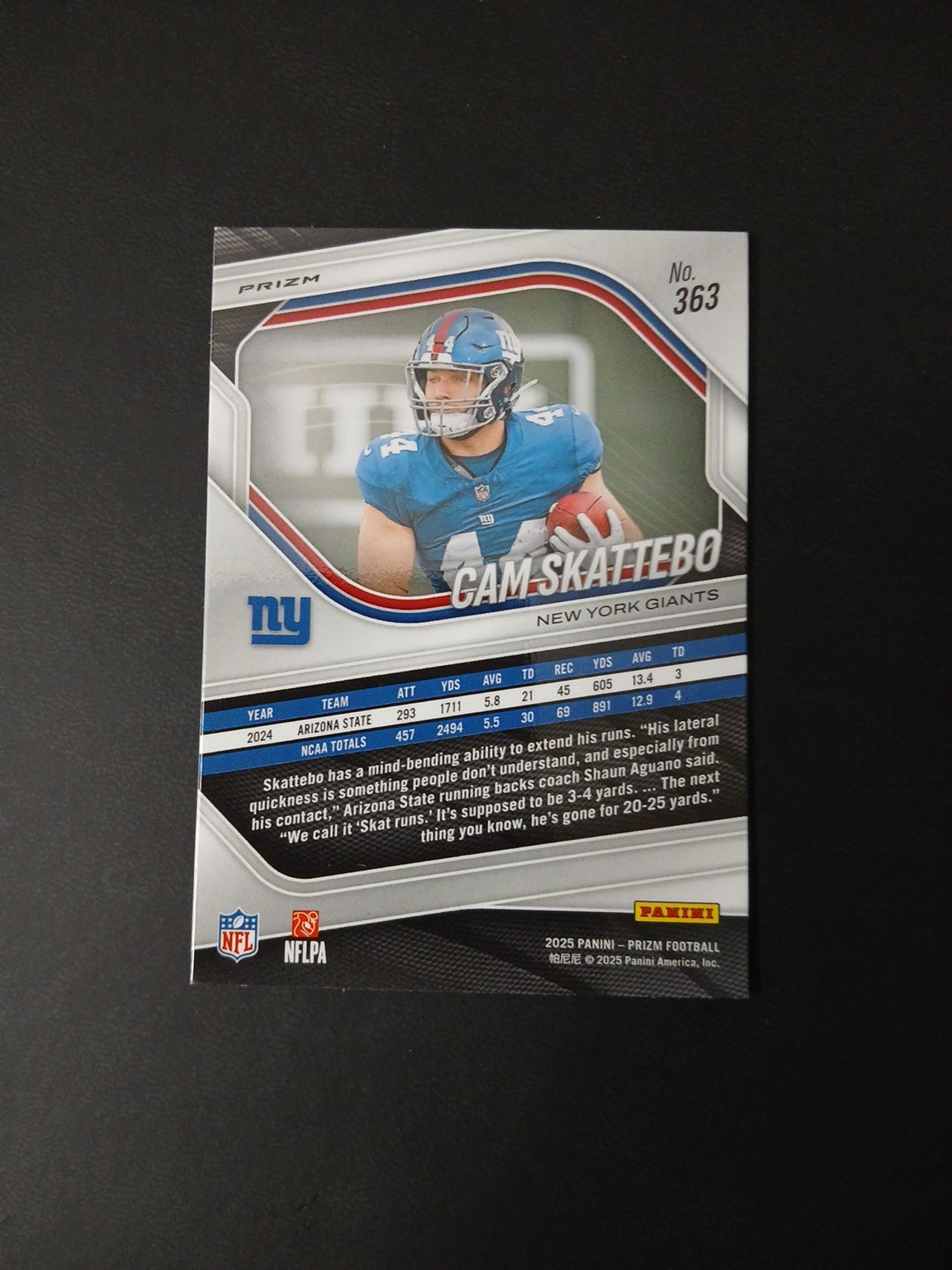 2025 Panini Prizm Cam Skattebo White Disco Prizm RC