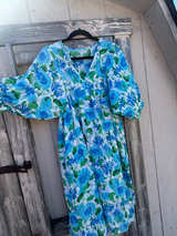 Blue and Green Floral Puff Sleeve Summer Dress - Image 3
