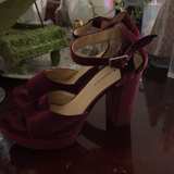 Neiman Marcus Velvet Block Heel Sandals - 8 - Image 3