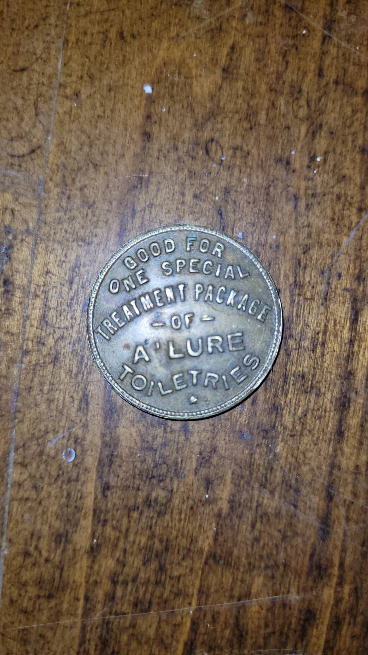 Vintage A'Lure Toiletries Brass Advertising Token