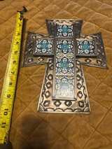 Handcrafted Tin and Talavera Tile Cross Wall Decor - Image 3