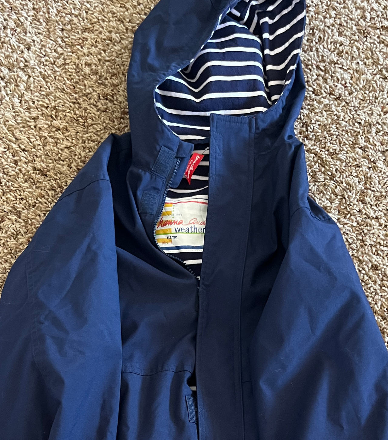 Hanna Andersson Navy Blue Hooded Rain Jacket size 140