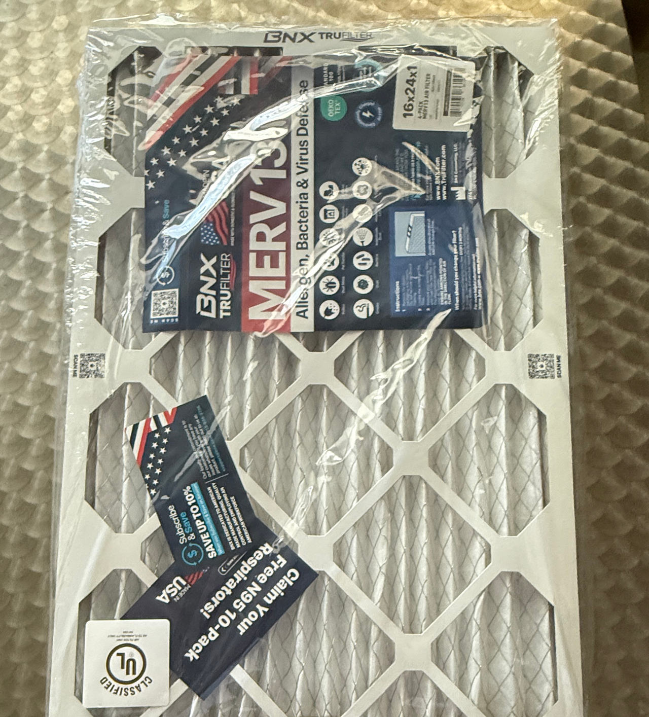 BNX TruFilter 16x24x1 MERV 13 Air Filter 3-pack