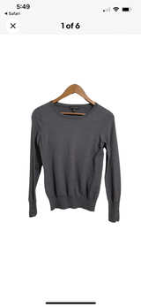 Ann Taylor Women's Gray Ribbed Button Cuff Round Neck Long Sleeve Sweater  - Image 1