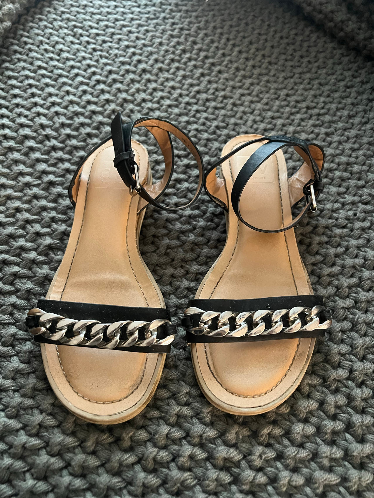 Women's Black Chain Strap Sandals