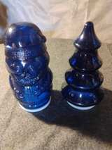 Avon Cobalt Blue Santa and Christmas Tree Glass Decanters - Image 2