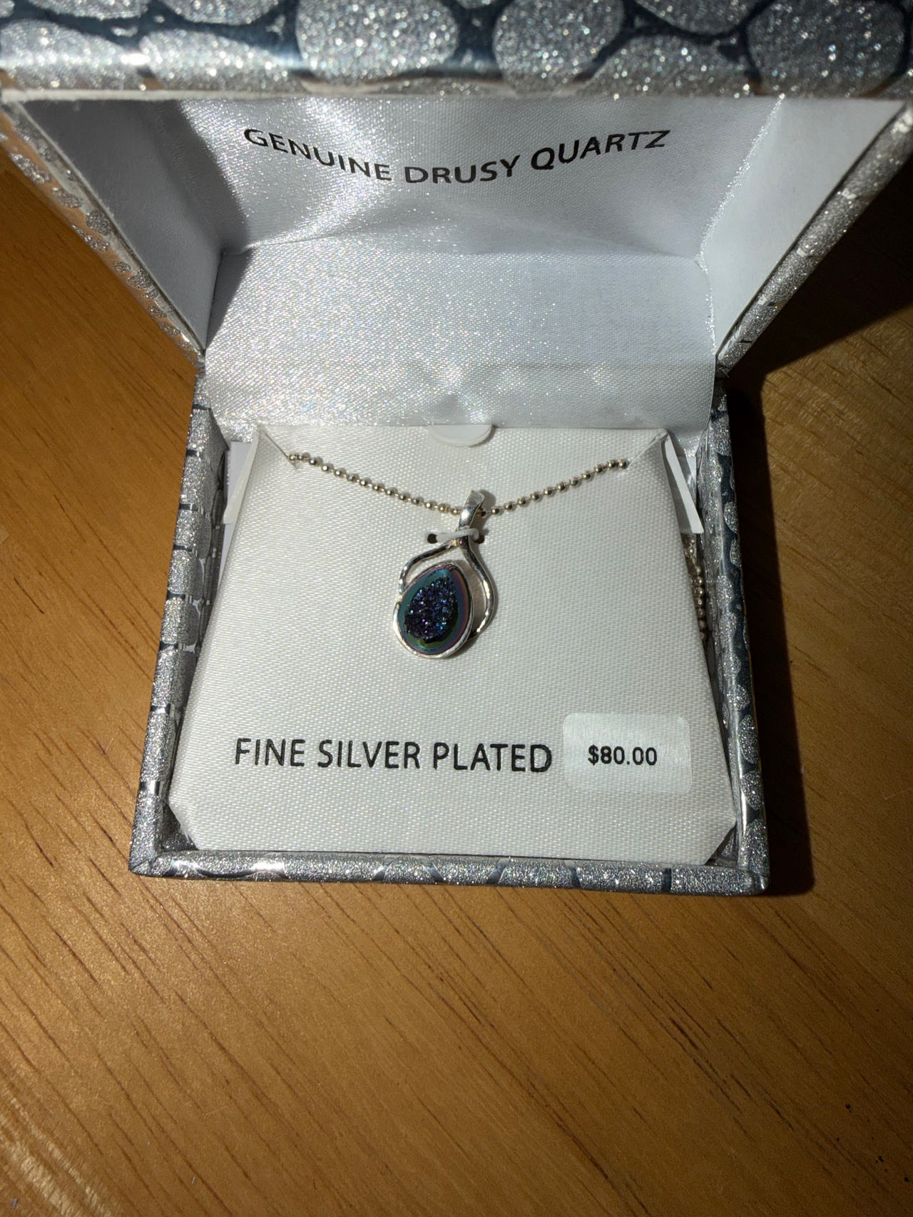 Sajen Drusy Quartz Pendant Necklace Silver Plated – New w/ Box