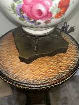 Vintage Floral Porcelain And Brass Table Lamp with Double Pull Chain - Image 3