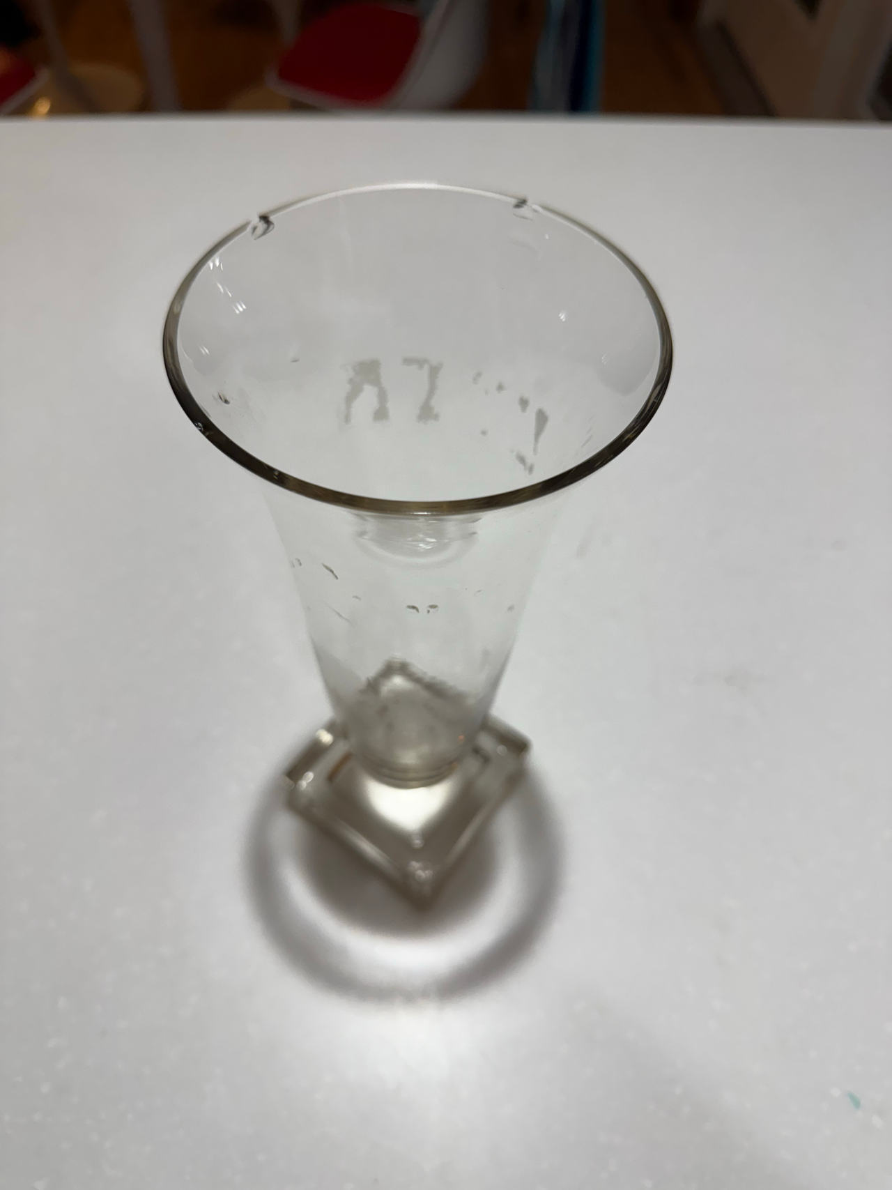 Clear Glass Trumpet Vase with Square Base