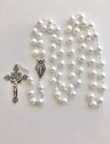 White Pearl Rosary Necklace With Cross - Image 4
