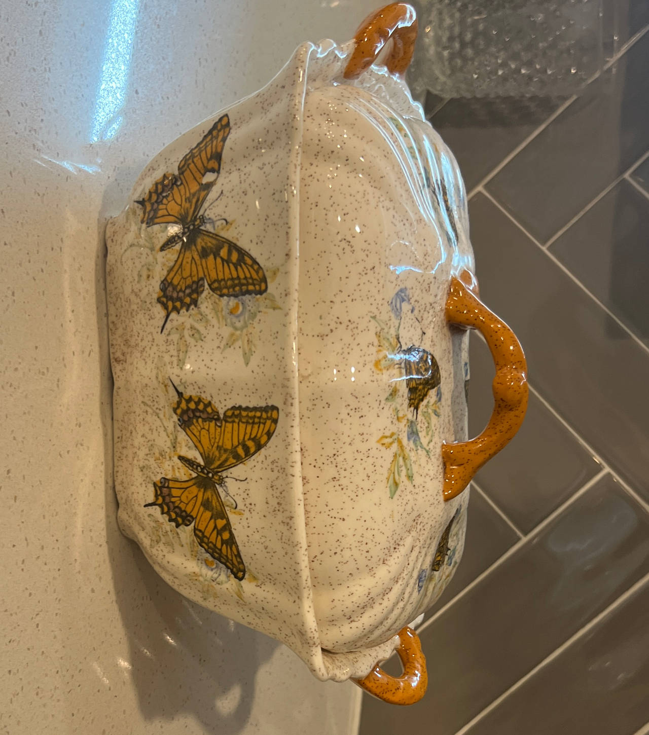 Vintage Butterfly Ceramic Soup Tureen