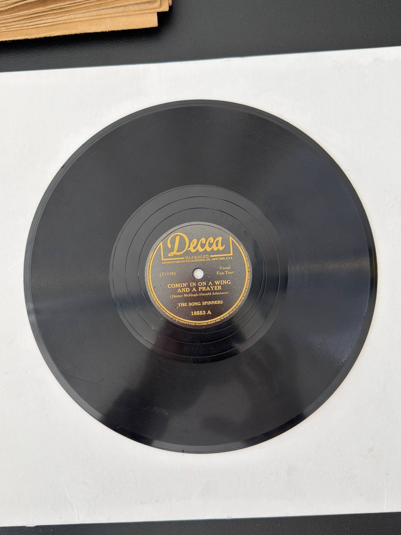 The Song Spinners - Comin' In On A Wing And A Prayer 78 RPM Record