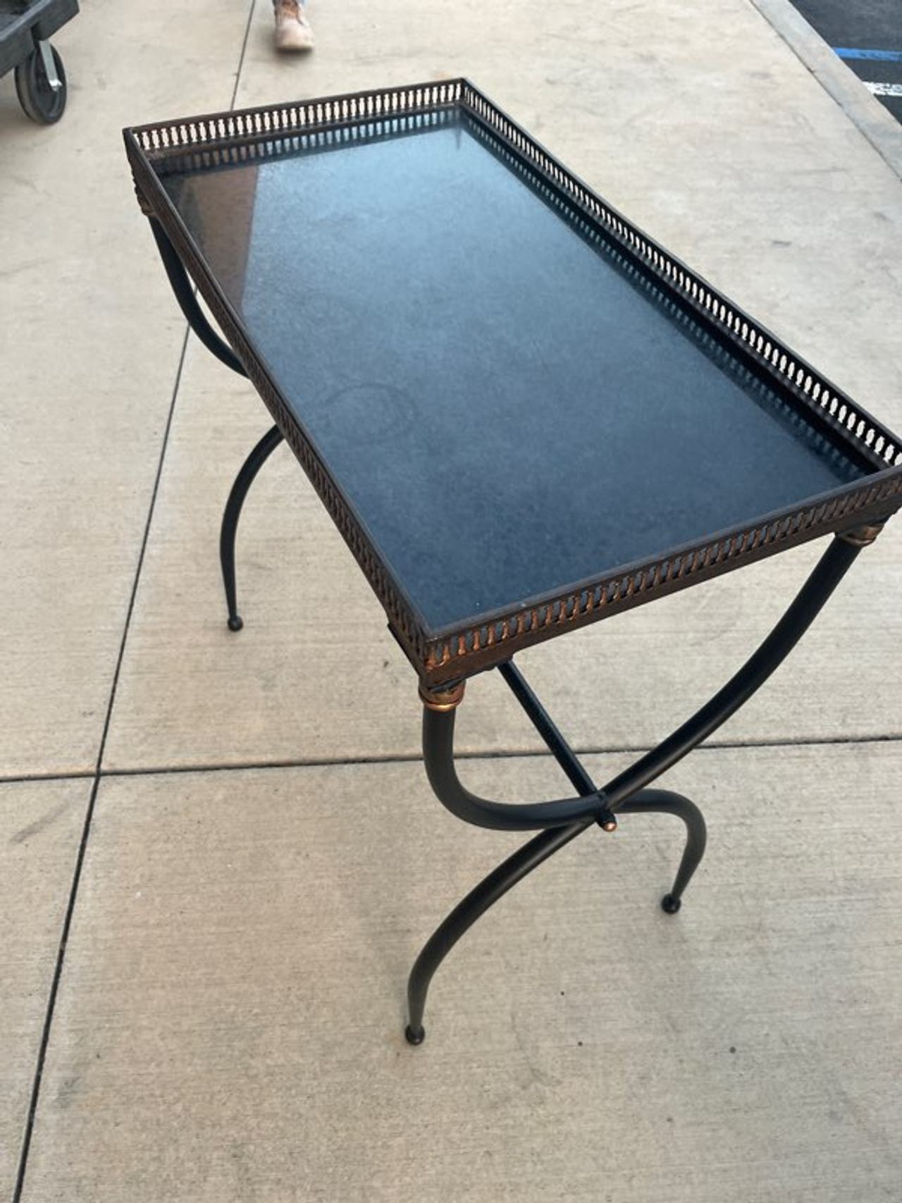 Metal Gallery Tray Side Table with X-Base