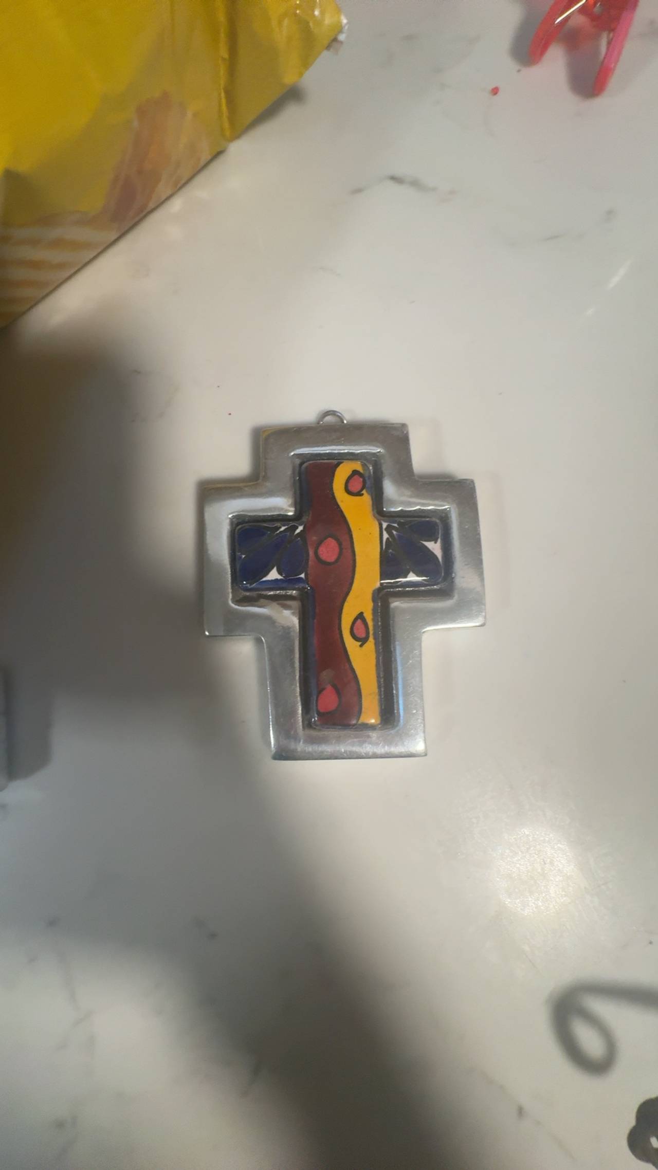 Silver and Colorful Ceramic Cross Wall Hanging