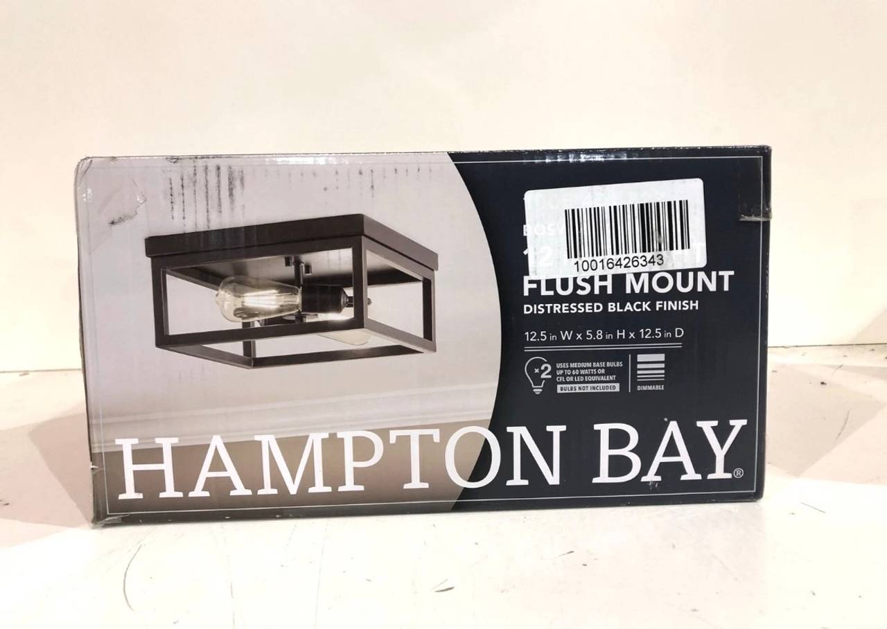 Hampton Bay 12.5 in. 2-Light Distressed Black Flush Mount