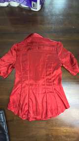 bebe Red Silk Button Down Blouse & Blashe Pleather Mini Skirt Set - Image 6
