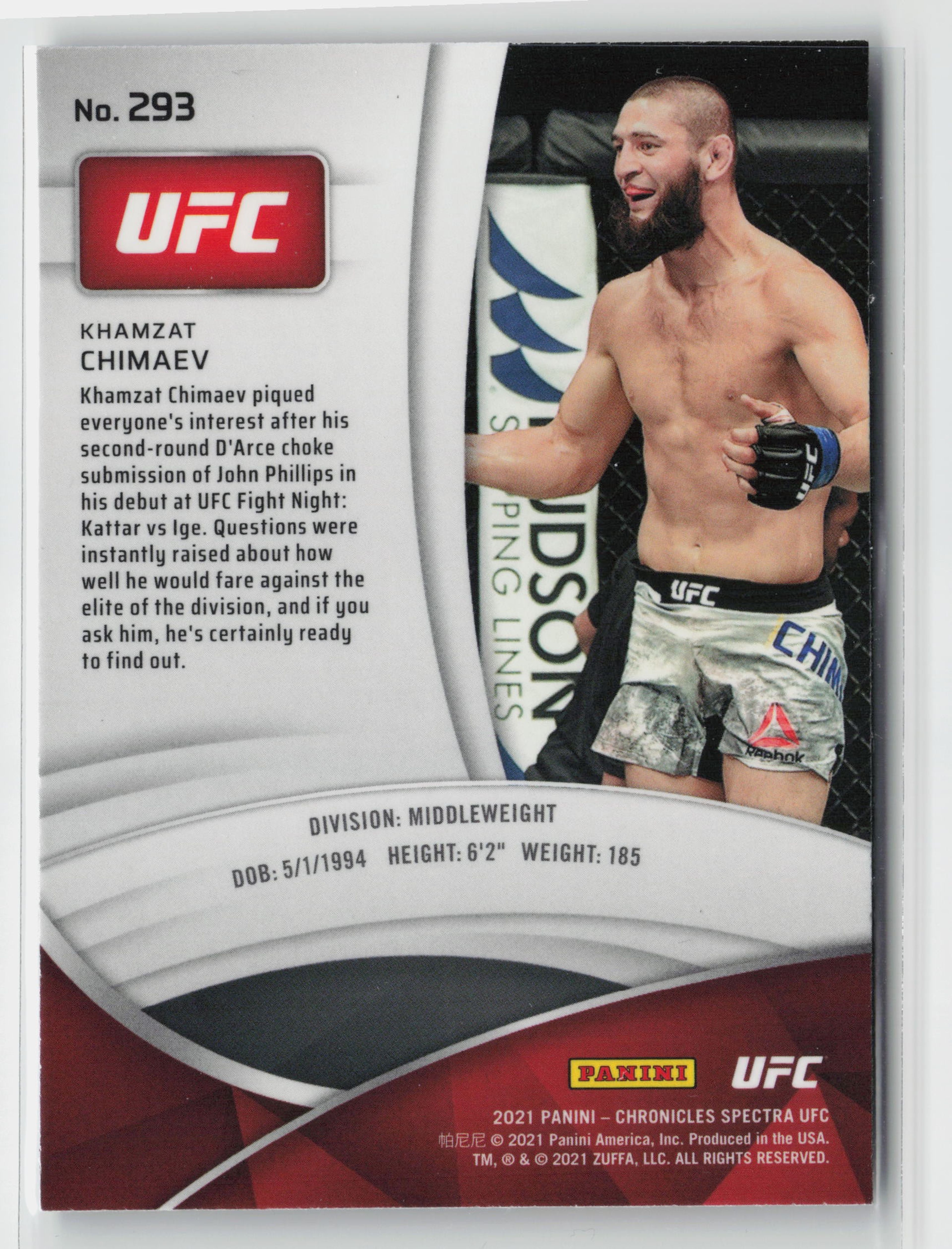 Panini Chronicles UFC 2021 Khamzat Chimaev Rookie Card - Image 2