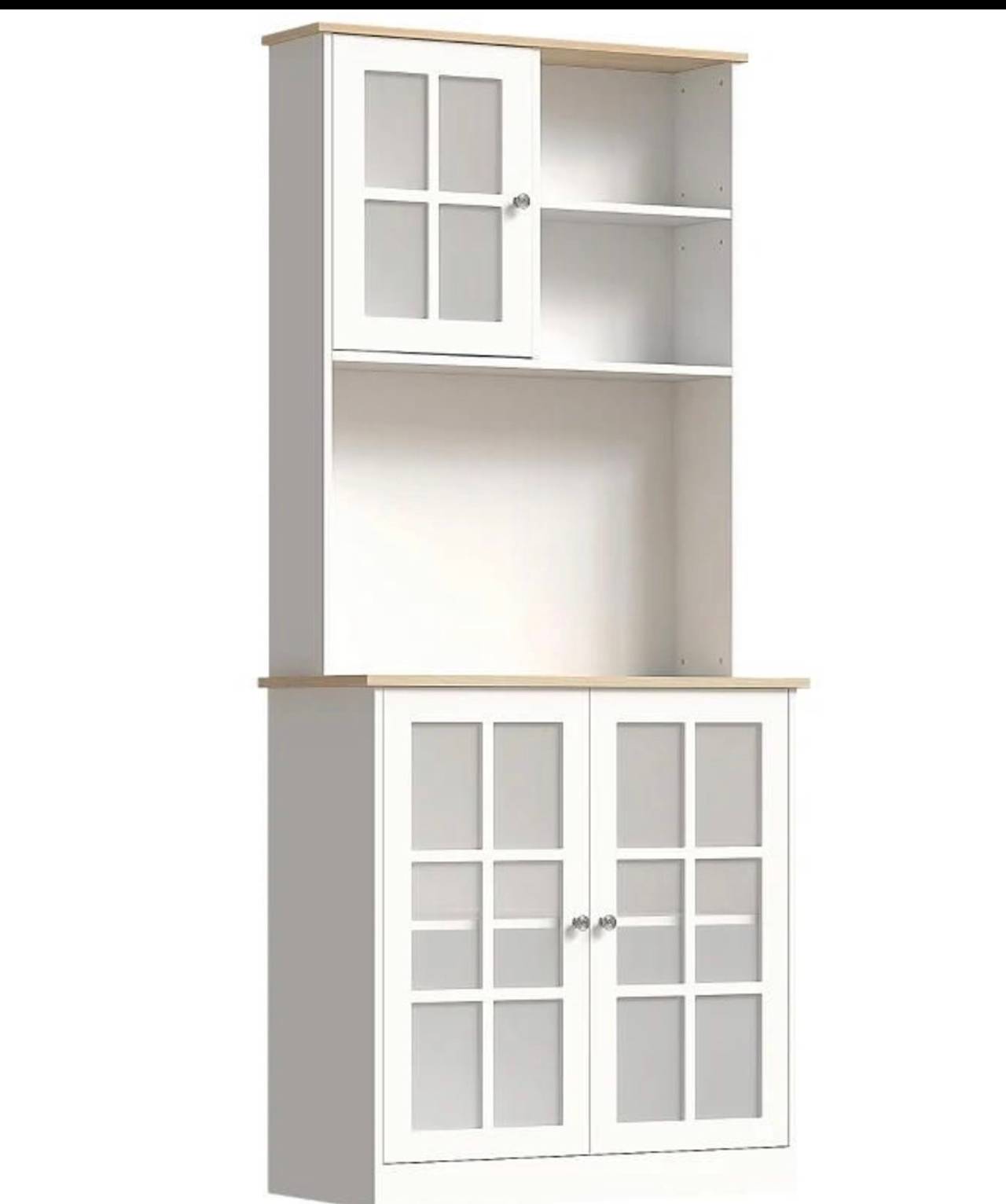 Kitchen Storage Hutch with Glass Doors