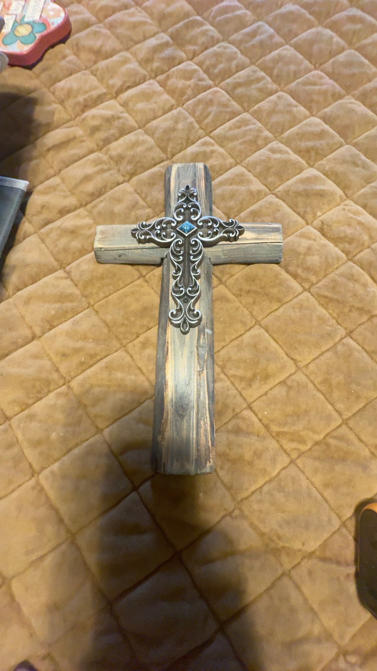 Comfy Hour Brown and Silver Wood Wall Cross