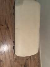 Antique French Country Brown Bench with White Fabric - Image 3
