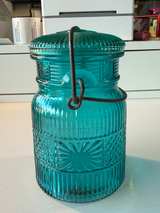 Mason Collectible Teal Glass Jar with Wire Bail Clamp-On Lid by AVON - Image 4