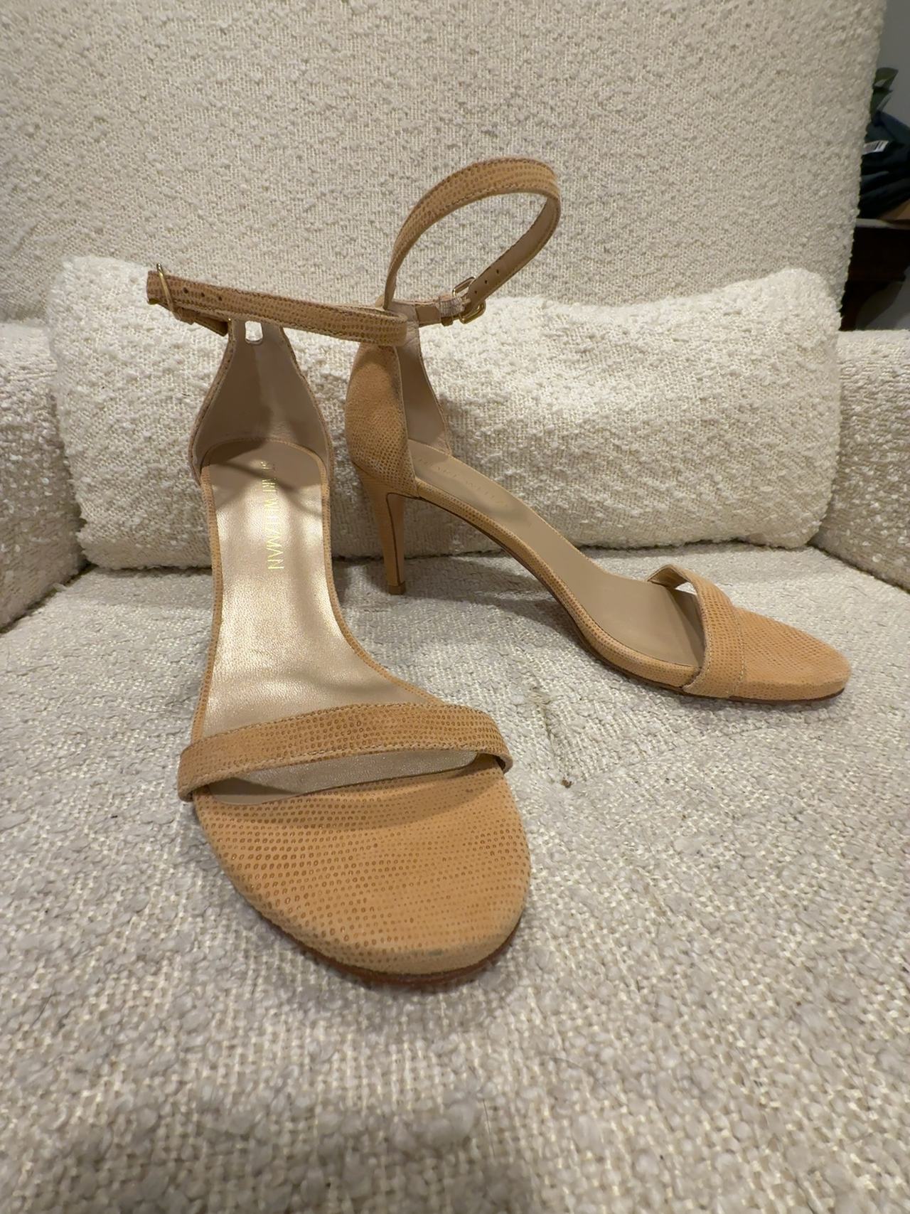 Stuart Weitzman Nudist Beige Leather Sandals: 7.5