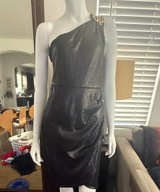 One-Shoulder Sequin Cocktail Dress with Gold Detail - Image 1